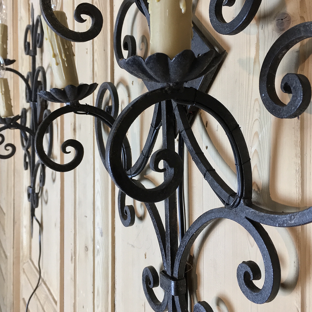 Pair Antique Wrought Iron Electrified Wall Sconces ... on Wrought Iron Wall Sconces id=11150