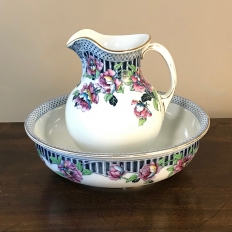 Antique English Transferware Washstand Pitcher & Bowl ca. 1900