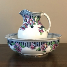 Antique English Transferware Washstand Pitcher & Bowl ca. 1900