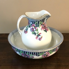 Antique English Transferware Washstand Pitcher & Bowl ca. 1900