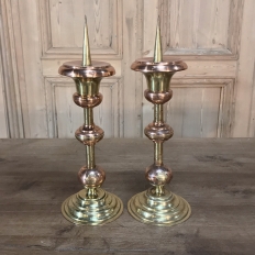 Rare Set of Six 18th Century Dutch Copper & Brass Candlesticks