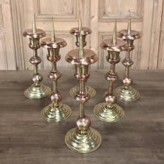 Rare Set of Six 18th Century Dutch Copper & Brass Candlesticks