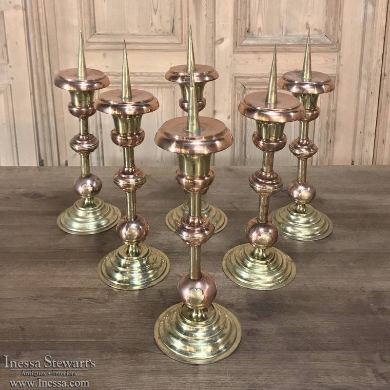 PAIR 19th Century Solid Copper & Brass Alter Candlesticks 