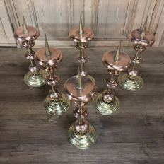 Rare Set of Six 18th Century Dutch Copper & Brass Candlesticks