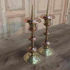 Rare Set of Six 18th Century Dutch Copper & Brass Candlesticks