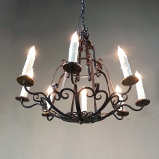 Antique Country French Hand Forged Wrought Iron Chandelier