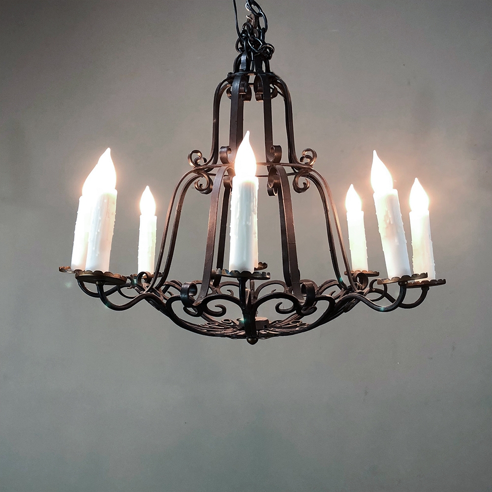 Antique Country French Wrought Iron Chandelier - Inessa Stewart's Antiques