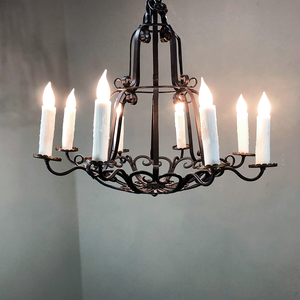 Antique Country French Wrought Iron Chandelier - Inessa Stewart's Antiques