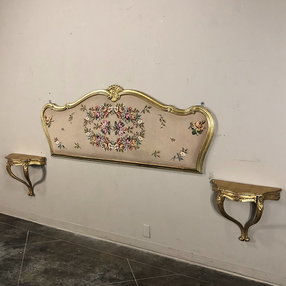 Antique Italian Baroque Giltwood Headboard with Needlepoint