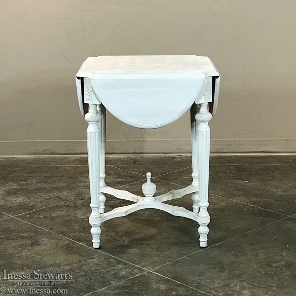 Painted Solid Oak Louis XVI Style Drop Leaf Clover Table