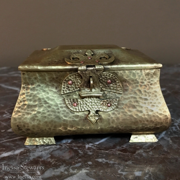 Antique French Arts & Crafts Period Hand-Hammered Brass Box