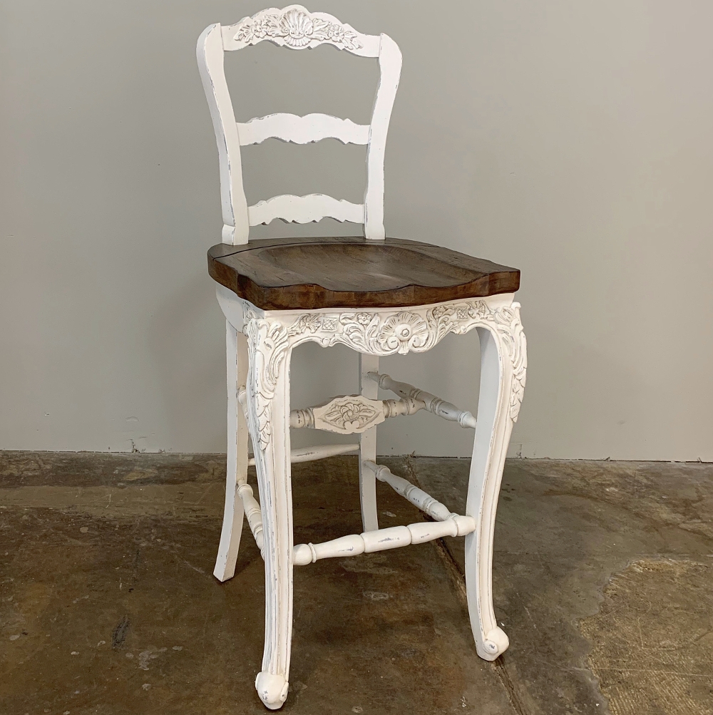 Reproduction Country French Solid Oak Bar Stool In White