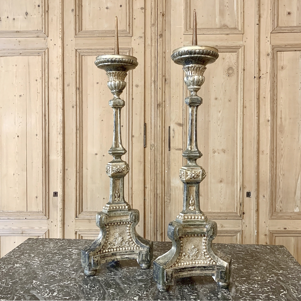 A pair of late baroque silvered brass altar candlesticks, first part of the  18th Century. - Bukowskis