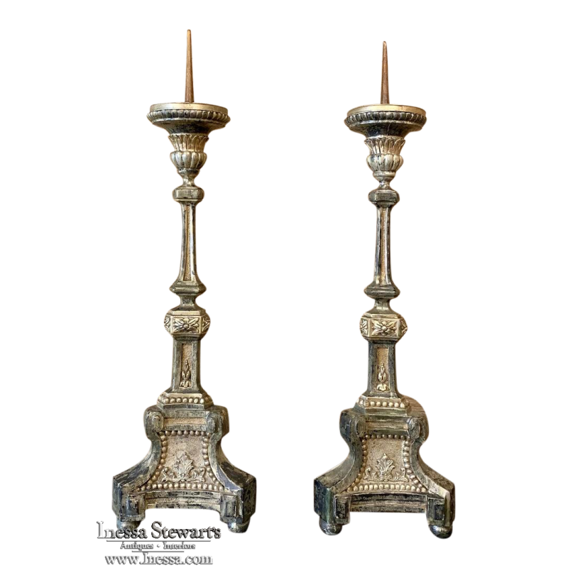 Pair of Brass Altar Candlesticks with Decorative Bases