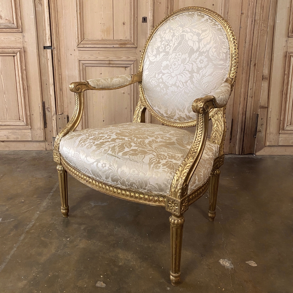 Pair of Louis XV Style Gold Gilt Parlor Chairs Armchairs