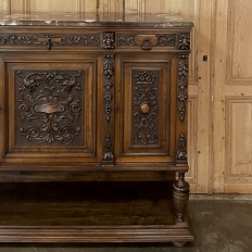 19th Century French Louis XIV Walnut Marble Top Raised Buffet