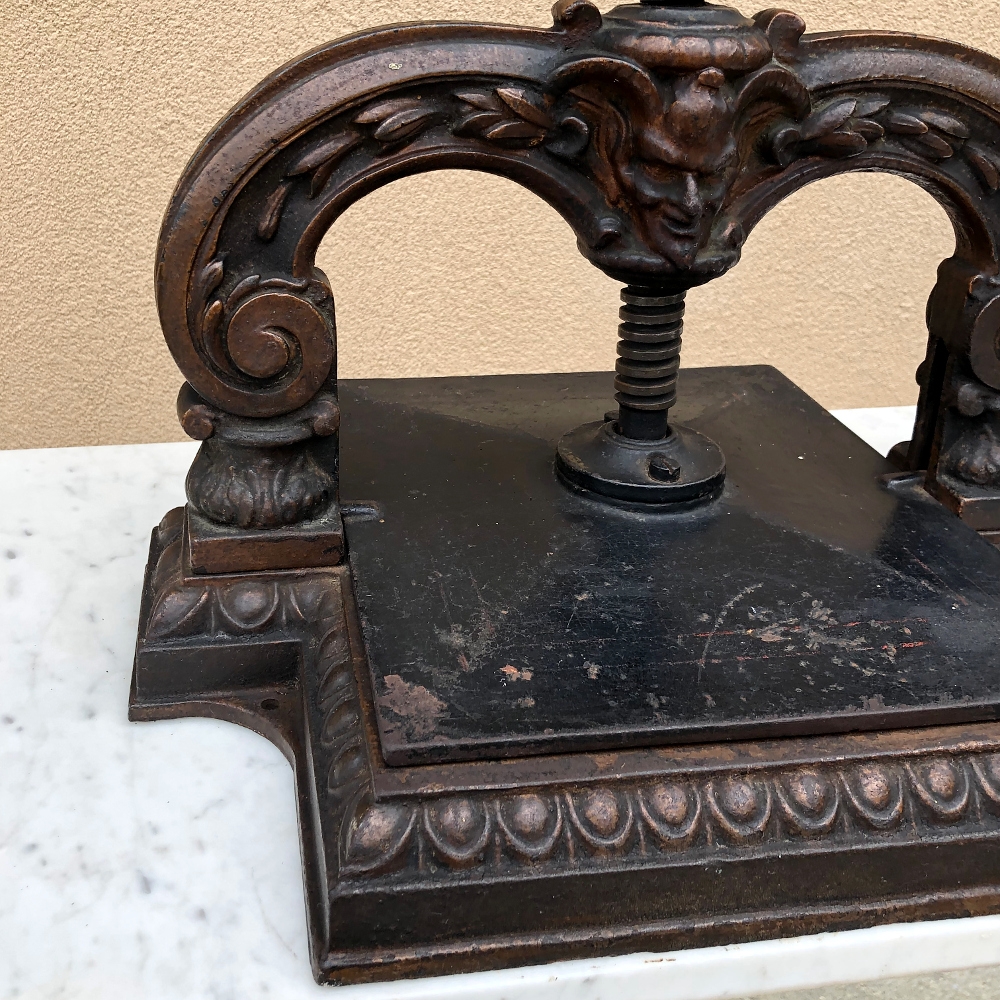 19th Century French Black Painted and Gilt Wrought Iron Book Binding Press  - Country French Interiors