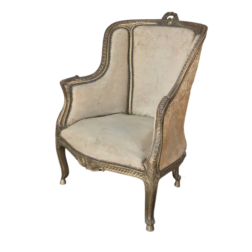 Reproduction Louis XV Style Painted & Cane Bergere - Fireside Antiques