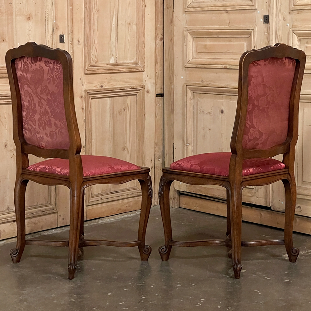 French Louis XV Style Set Six Plaid Upholstered Dining Chairs