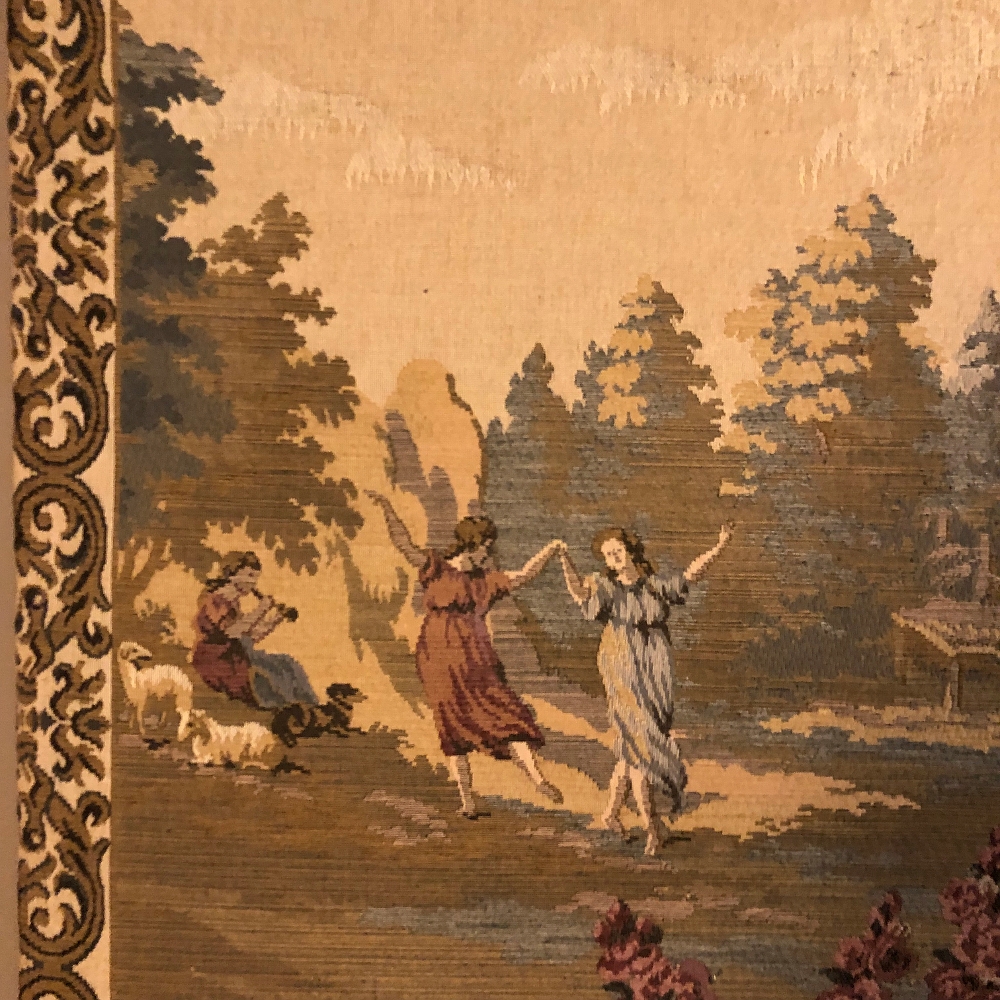 Antique France Gobelin Tapestry Versailles Victorian Garden Scene made  FRANCE