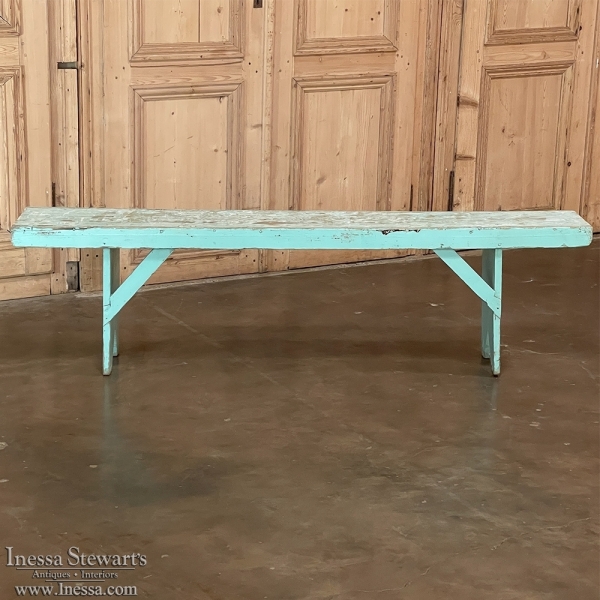 Rustic Swedish Painted Yellow Pine Bench