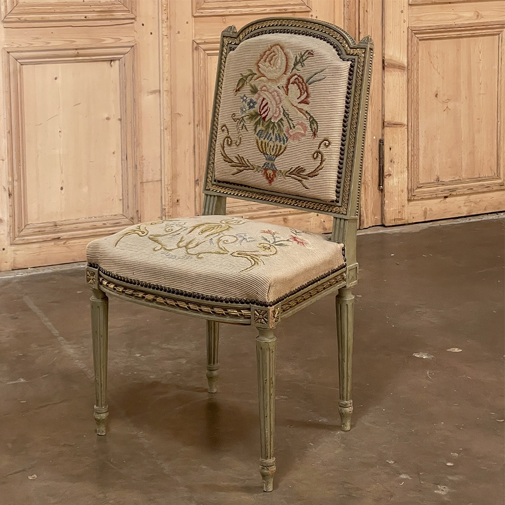 Antique French Louis XVI Painted Tapestry Chair - Inessa Stewart's