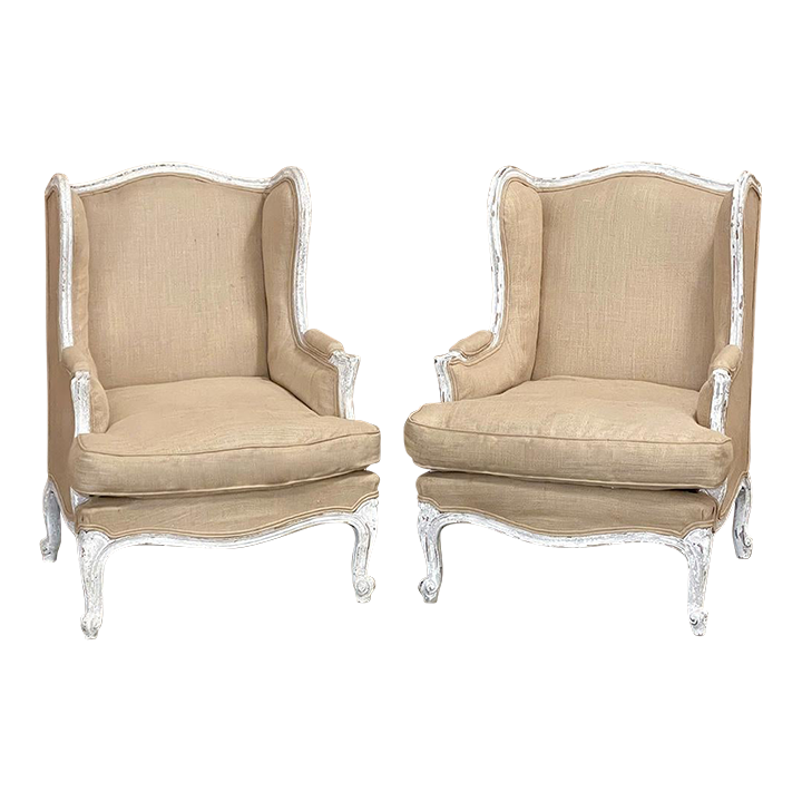 Louis XV style painted wing back bergere