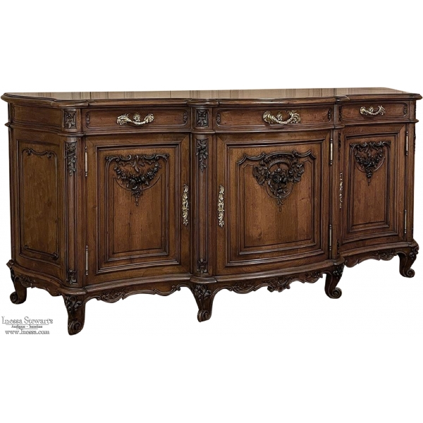 Grand French Louis XIV Serpentine Solid Walnut Buffet