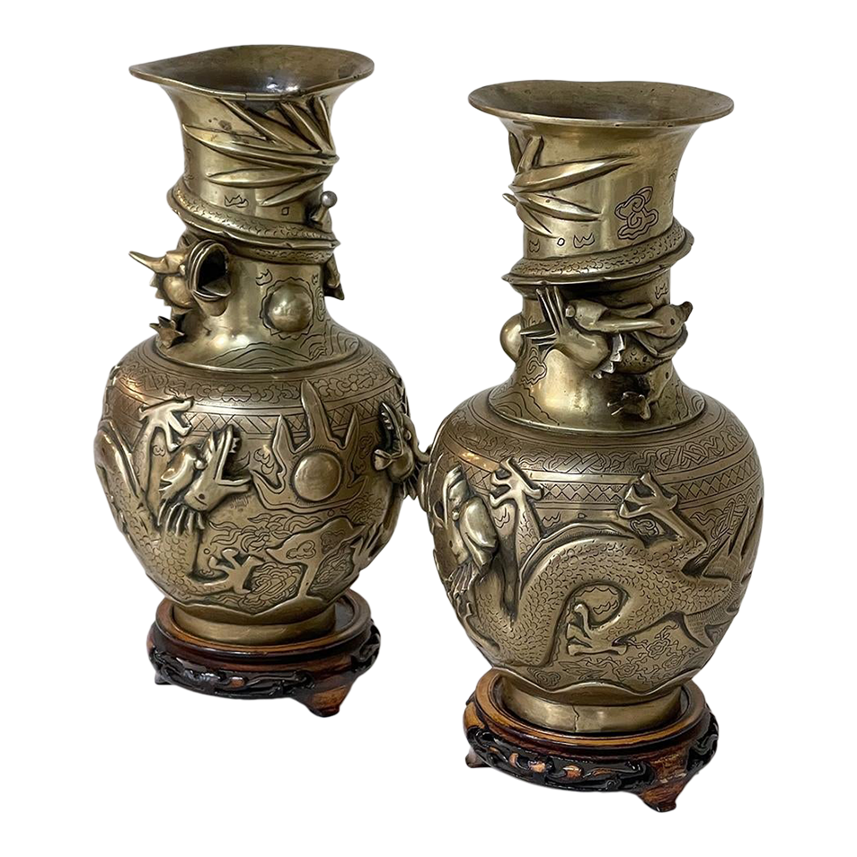 Antique Chinese Brass Dragon Vase
