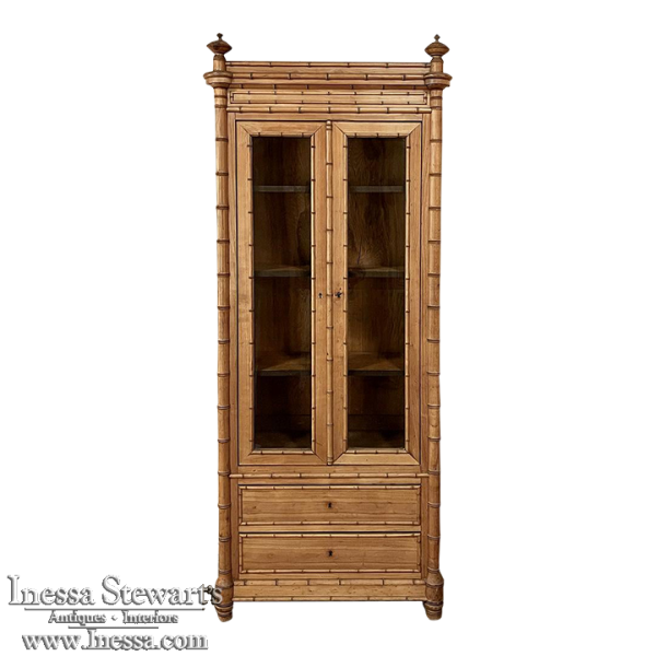 19th Century French Faux Bamboo Bookcase ~ Vitrine