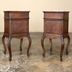 Pair Antique French Louis XV Marble Top Nightstands