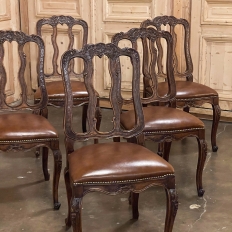 Set of Six Country French Dining Chairs with Faux Leather Seats