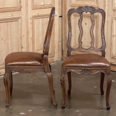Set of Six Country French Dining Chairs with Faux Leather Seats