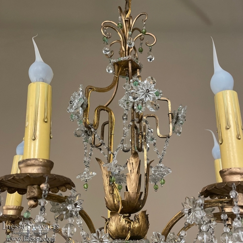 Antique Italian Brass & Crystal Chandelier From Venice