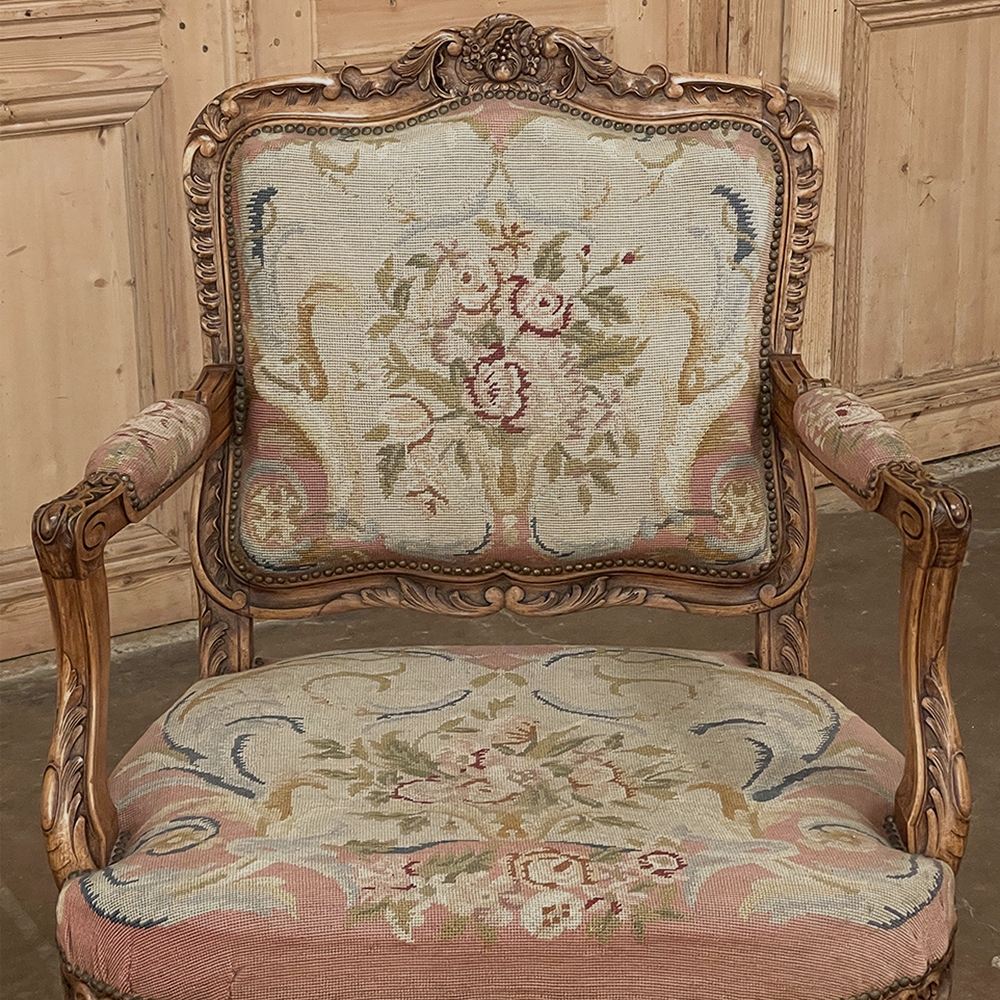 Antique French Walnut Louis XV Arm Chair - Reupholstered — The Art