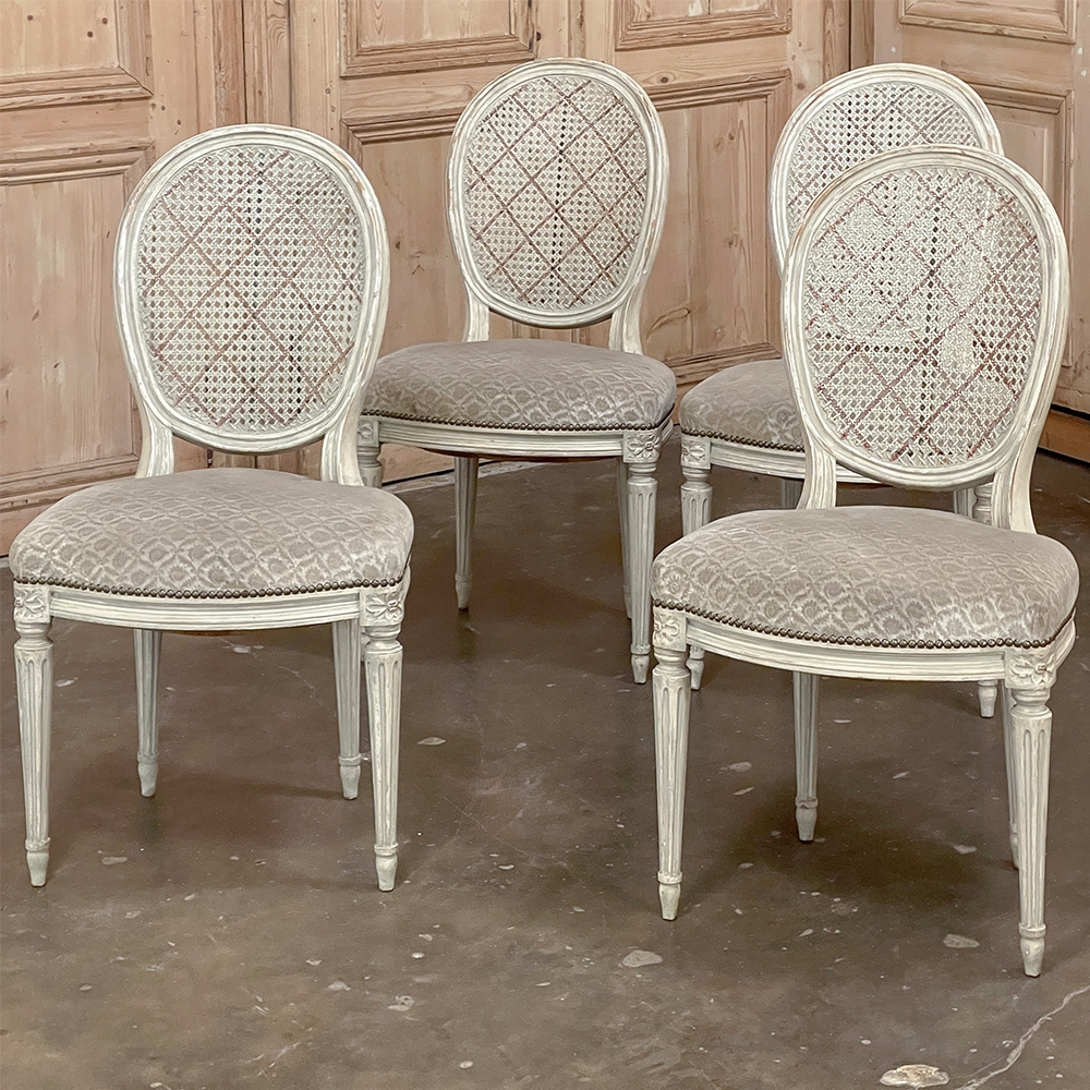 Set of 4 Antique French Louis XVI Painted Chairs