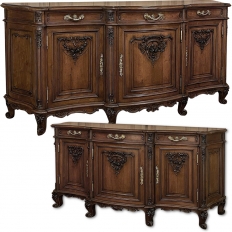 Grand French Louis XIV Serpentine Solid Walnut Buffet