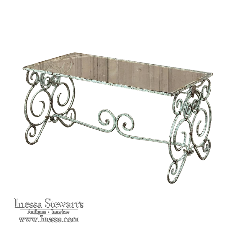 Belle Epoque Period French Painted Wrought Iron & Glass Coffee Table