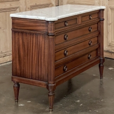 Antique French Louis XVI Mahogany Commode with Carrara Marble Top