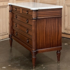 Antique French Louis XVI Mahogany Commode with Carrara Marble Top