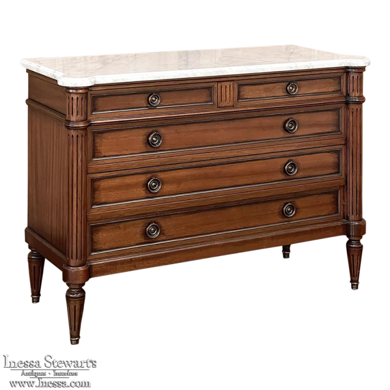 Antique French Louis XVI Mahogany Commode with Carrara Marble Top