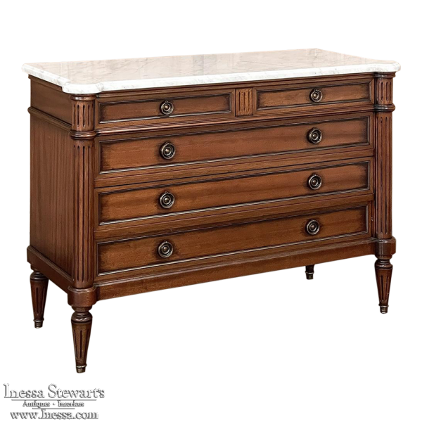 Antique French Louis XVI Mahogany Commode with Carrara Marble Top