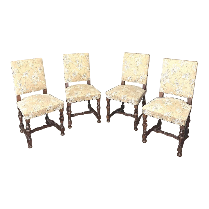 Antique pair of Louis XIV-style salon chairs, walnut