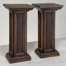 Pair Antique Italian Hand-Carved Walnut Pedestals