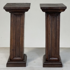 Pair Antique Italian Hand-Carved Walnut Pedestals