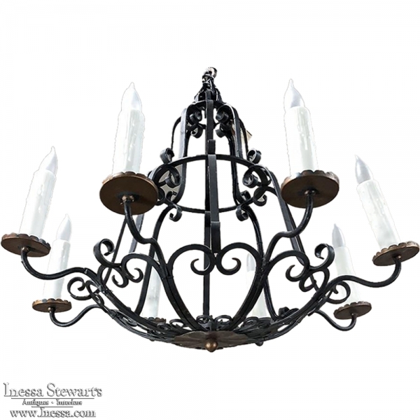 Antique Country French Hand Forged Wrought Iron Chandelier