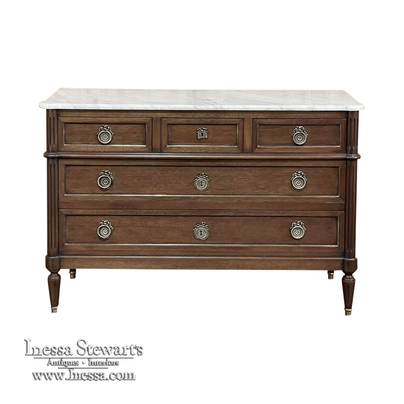 19th Century French Louis XVI Mahogany Commode with Carrara Marble Top