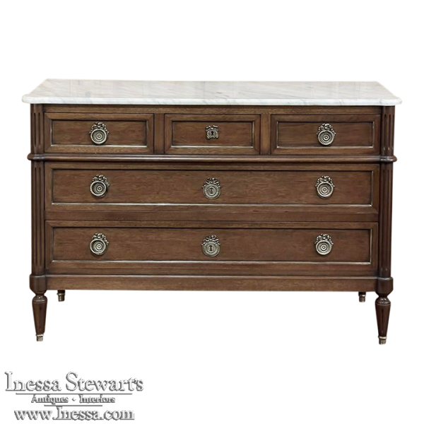 19th Century French Louis XVI Mahogany Commode with Carrara Marble Top