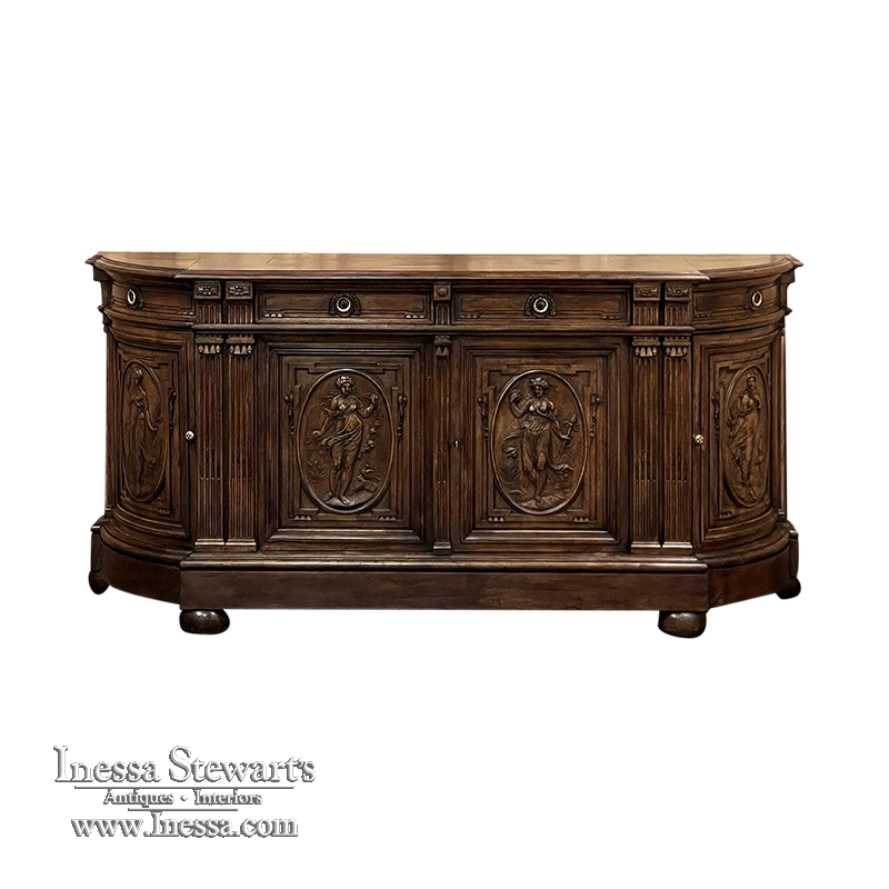 19th Century French Walnut Neoclassical Buffet with Four Seasons