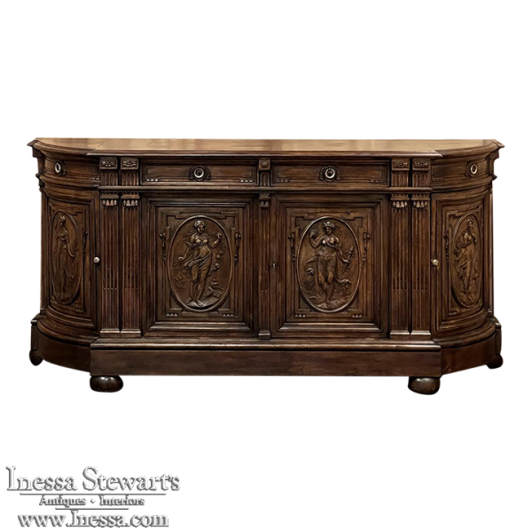 19th Century French Walnut Neoclassical Buffet with Four Seasons